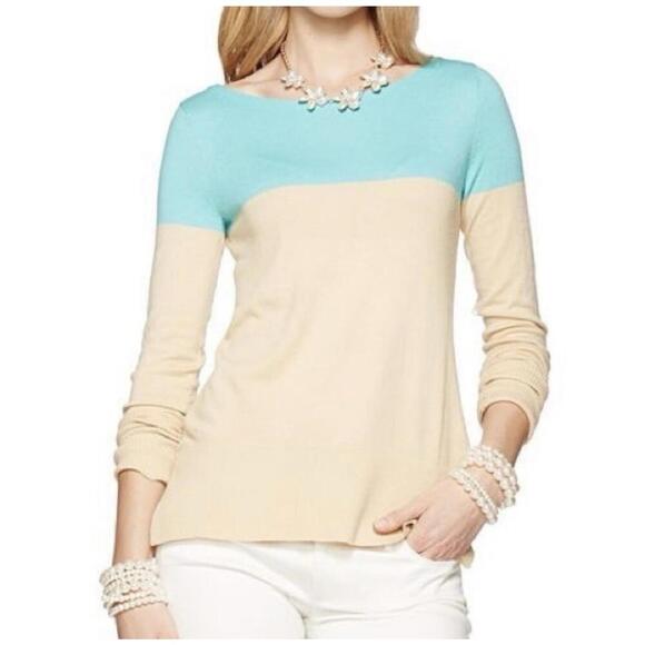 Lilly Pulitzer Sweaters - Lilly Pulitzer Sweater xs tan blue colorblock wool blend fall resortwear cruise